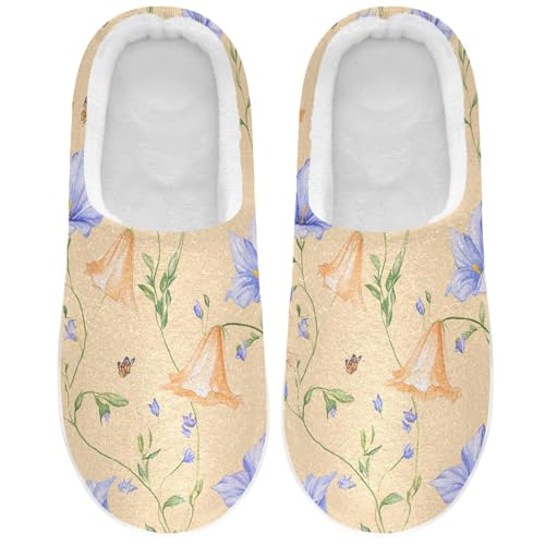 JUNZAN Cartoon Bellflower Peach Women Cotton Slippers Comfortable Memory Foam Indoor Shoes for Outdoor Birthday Presents 6-7