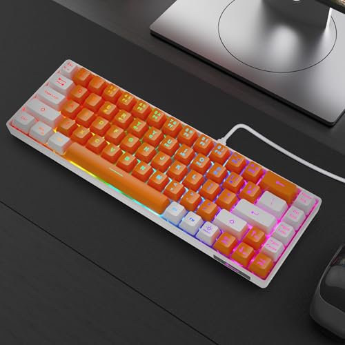 Image of GEODMAER 65% Gaming Keyboard, LED Backlit Mini Wired Keyboard, Ultra-Compact Anti-Ghosting No-Conflict 68 Keys Membrane Gaming Wired Keyboard for PC Laptop Windows Gamer(Orange-White)