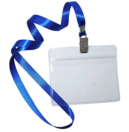 Paquete de 50 soportes para tarjetas identificativas Bird Fiy de plástico duro transparente de gran calidad y horizontal con 50 cintas para el cuello , color azul