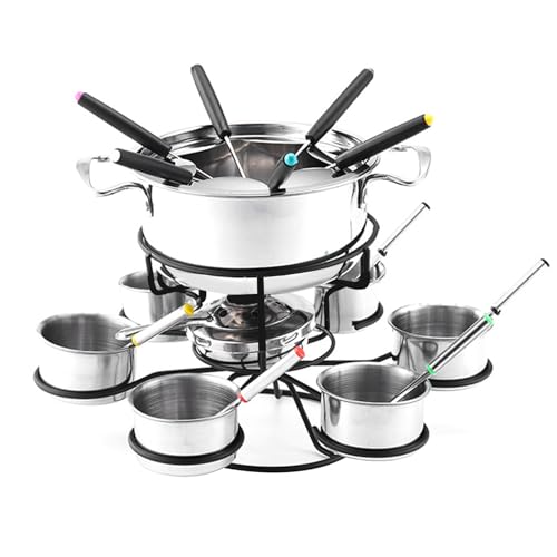 Juego de Fondue de Queso – Kit rotativo de acero inoxidable, bandeja para fondue de 21 piezas, sartén multifuncional para helado, chocolate y queso | Adecuado para cenas entretenidas