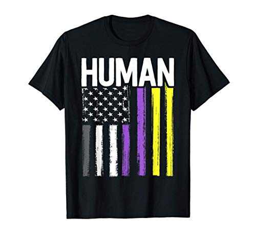 Gender Non-binary Pride Human LGBT Rainbow American Flag Maglietta