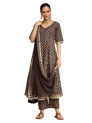 Anarkali Varanga ensemble imprimé ethno haut de gamme avec détails brodés