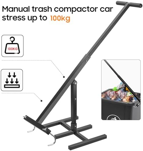 BINGOX Manual Trash Compactor, Waste Recycling Hand Tool for Outdoor Use, Touchless Bin Compactor for 120-660L Wheelie Bins, Iron Compacting Trash Can — view 7