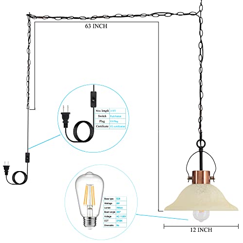 Anyonglu Traditional Plug-In Pendant Lighting Fixture Amber Alabaster Glass Bowl Shade Antique Industrial Hanging Lamp For Kitchen Dining Room #TOP1
