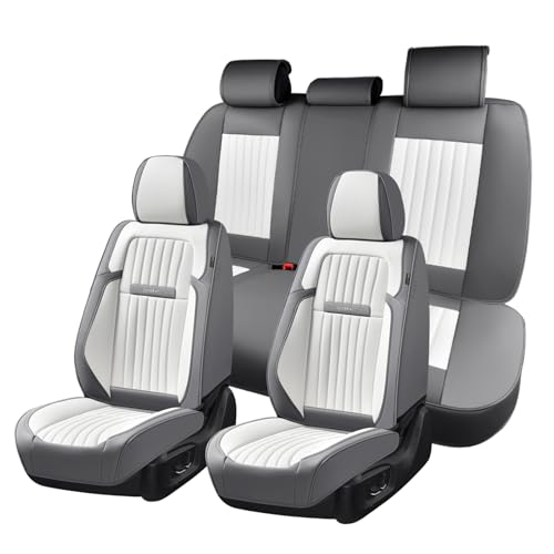 Image of Coverado Car Seat Covers Full Set, Seat Covers for Cars, Car Seat Cover, Car Seat Protector, Leather Car Seat Cushion, Waterproof Car Seat Covers Front Seats and Back Fit for Most Cars(Gray&White)