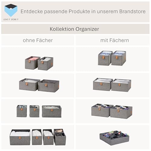 LOVE IT STORE IT Premium Aufbewahrungsboxen Stoff 2-teilig - Kleiderschrank Organizer aus Leinen - Verstärkte Wände - Set mit zwei großen Boxen - Grau - 30x30x15 cm
