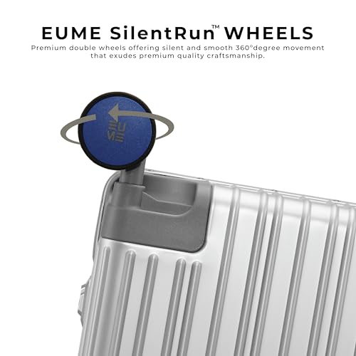 Image of EUME 100% Aluminium Cabin Trolley Bag Small for Travelling 50cm | Durable High-End 8 Silentrun 360 Degree Spinner Wheels | Premium Trolley Bag Small for Travel (Silver with Blue Wheels)