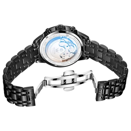 Image of OLEVS Men Automatic Watch Diamond Skeleton Mechanical Luxury Self Winding Moon Phase Calendar Waterproof Wrist Watch for Men