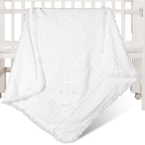 Image of Baby Blanket for Boys Girls Baptism Christening Gifts for Girl Boys Easter Soft White Knitted Shawl Receiving Crochet Blankets Towel for Neutral Newborns Toddler