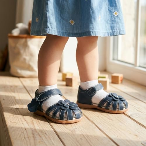 Image of Femizee Toddler Girls Leather Dress Sandals with Adjustable Strap | Toddler /Little Kids, Leather upper, Cushioned footbed, Hook-and-loop, Flexible Sole, Dressy summer occasions, Princess-style