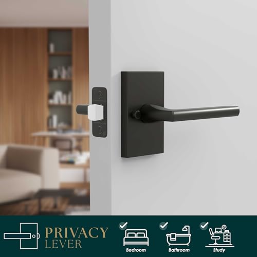 Image of Mega Handles Glamor Privacy, Lever & Lock Door Handle Set for Hallway, Closet and Bathroom, Keyless Lock, Heavy Duty Door Levers, Fits All Standard Door Sizes, Screws Included - Matte Black (1 Pack)