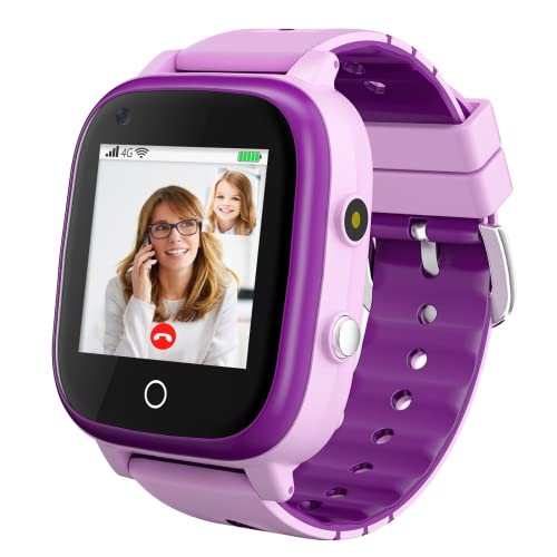 4G Kinder Smartwatch mit GPS-Tracker,Kindertelefon Smart Watch mit Kamera,Anruf,Schrittzähler,SOS,Touchscreen Armbanduhr Kinder Smartphone,3-12 Jahre Kinder Student Geburtstagsgeschenke(T5 Purple) Cover