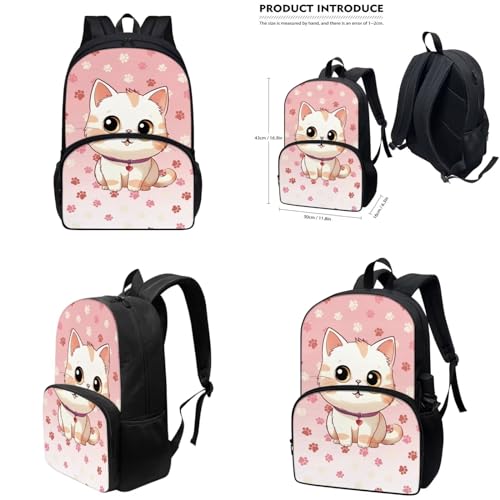Cute Cat School Backpack for Girls 4 Piece Backpack Set with Lunch Box Pencil Box Water Bottle Portable Large Backpack for Girls Backpack for School Travel3