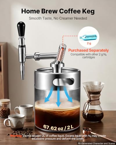 Image of VEVOR Nitro Cold Brew Coffee Maker 135 oz Nitrogen Dispenser System, Home Brew Coffee Keg, Portable Nitrogen Infuser with Dispenser and Pressure Relieving Valve, Gift for Coffee Lovers
