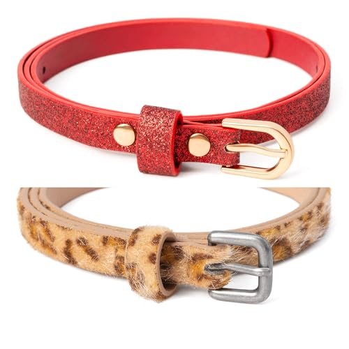 Girls Fashion Leather Belt Set of 2 for Kids Ages 4-14 Years, Premium Quality & Stylish Design