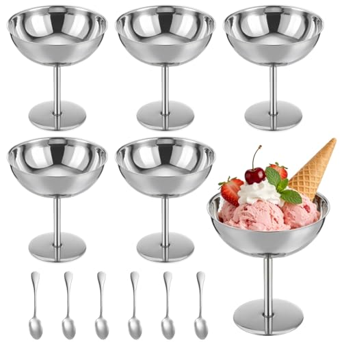 Skdqiee 6-Piece 6.8oz High-Stem Stainless Steel Dessert Bowl
