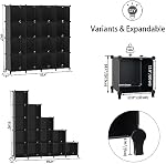 Organisateur de stockage Cube, DIY portatif 16-Cube Étagères de rangement et d'organisation de placards, étagères modulaires de bureau à domicile pour le salon, chambre, salle de bains, placard noir