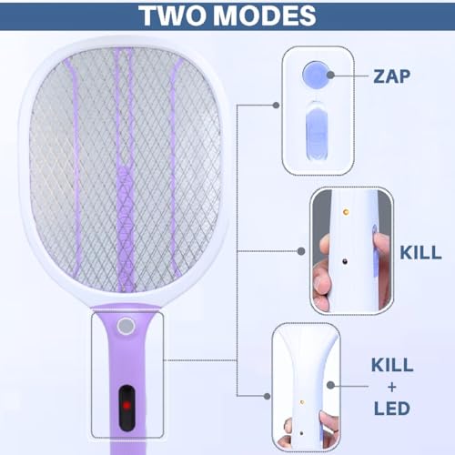 Image of TEQO Mosquito Bat with Light Heavy Duty | Rechargeable Electric Fly Swatter | Mosquito Killer Racket with Long Backup Battery, 6 Months Warranty (Multicolor)