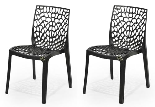 Image of Web Plastic Chair Living Room Without Arm Chair (Jali) Gloss Finish Chair Home, Office, Restaurant, Cafe, Garden, Stackable Chair (2, Black, Standard)