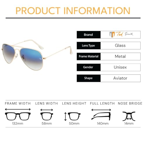 Image of Ted Smith Mens Womens Polycarbonate Uv Protection Metal Pilot Sunglasses