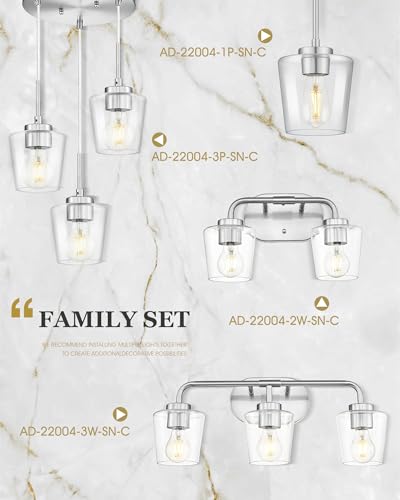 Image of 3-Light Bathroom Light Fixtures Over Mirror, Brushed Nickel | Vanity Lights for Bathroom with Clear Glass, Modern Vanity Lighting Fixtures, AD-22004-3W-SN-C