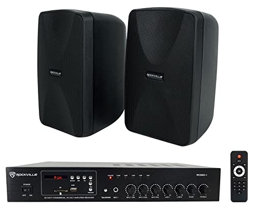 Rockville RCS80-1 60 Watt 70v Commercial/Restaurant Amplifier/Bluetooth Receiver Bundle with (2) WET-40B 4