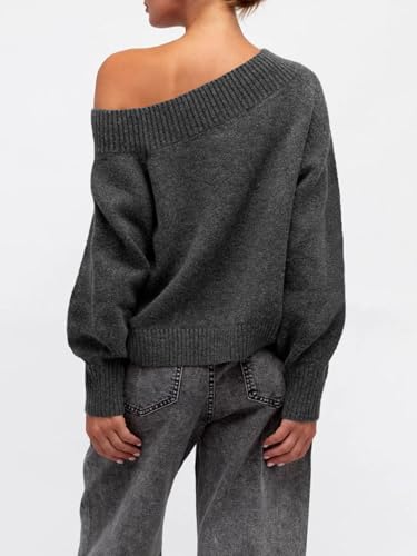 Saodimallsu Womens Off The Shoulder Sweater Long Sleeve Boat Neck Pullover 2025 Casual Trendy Loose Knit Tops3