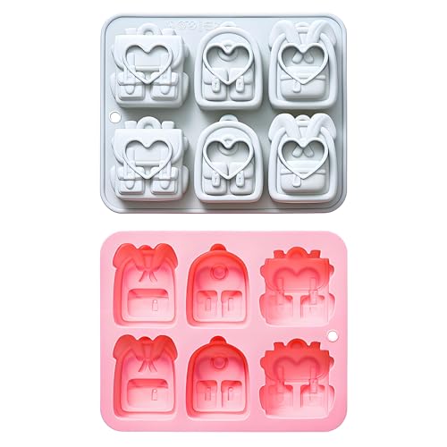 OSNIYAW 2 moldes de silicona en forma de mochila con 6 cavidades para hacer chocolate, fondant, gelatina, postres, hornear y congelar bebidas, moldes de grado alimenticio