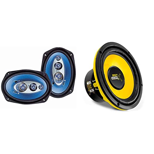 Pyle 6''x 9'' 400 Watt Four-Way Speakers (Pair) PL6984BL & 6.5 Inch Mid Bass Woofer Sound Speaker System Pro Loud Range Audio 300 Watt Peak Power w/ 4 Ohm Impedance and 60-20KHz Frequency Response