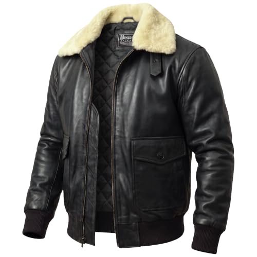 Image of Mens G-1 Fur Collar US Navy Flight Distressed Brown Aviator Genuine Leather Jacket