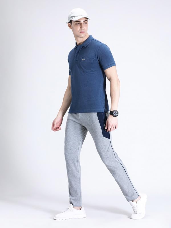 Image of CROCODILE Men Solid Slim Fit Track Pant | Mid Rise | Drawstring Waist | Regular Length | Casual Sports Lounge Bottomwear Navy Melange