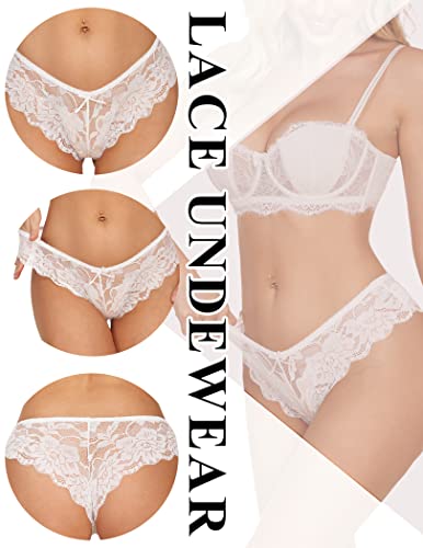 Image of Avidlove Women Floral Lace Panties Sexy Hipster Underwear Cheeky Bikini Panties V-Shape Waistband Tangas