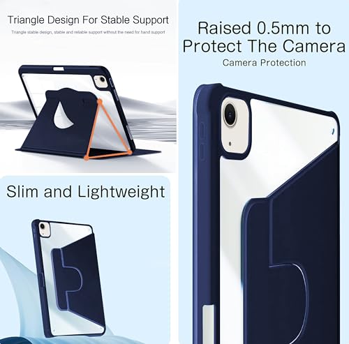 Image of TGK Rotating Case Cover for iPad Air 13 inch M4 /M3 /M2 (2026 /2025 /2024) with Pencil Holder (Dark Blue)