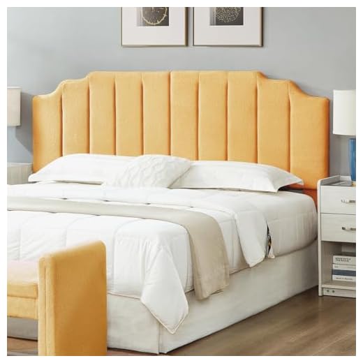 24KF Yellow Teddy Fabric Tufted King Upholstered Headboard, Modern Vertical Channel Design California King Headboard with Stepped Silhouette Top Edge,6026-K-Teddy Yellow