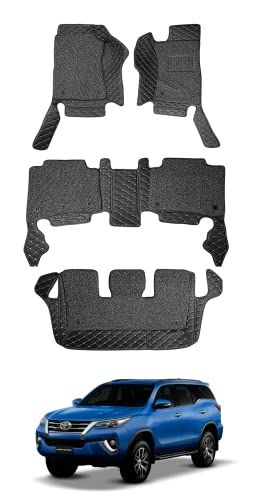 Image of Auto Hub 7D car mat Fortuner (Model: 2016-Till Date)(7 Seater), Luxury Double-Stich 7d Car Floor Mat Complete Set, 100% Waterproof and Washable, Color : Black
