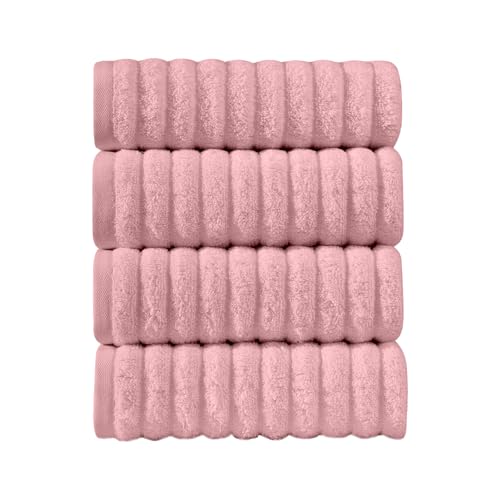 Image of Elegant Comfort Luxury 100% Turkish Cotton Corduroy Ribbed 4 Pack Hand Towel Set 16 x 28 Inch - Absorbent, Super Soft, Quick Dry, Premium Towels for Bathroom, Gym, Spa and Hotel Use, Dusty Rose