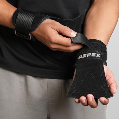 Image of Palm Leather weight lifting Straps(pair) anti-slip suede, neoprene padded gym straps for back /pull exercises (Black)