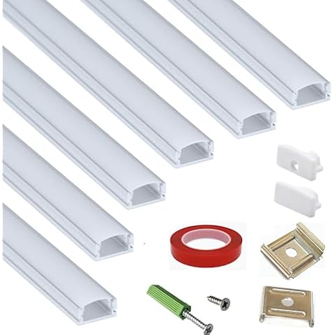 THMOOTHER 6-Pack 16inch Surface Mounted LED Strip Aluminum Channel with Anti UV Diffuser - Enhance Your Lighting with Style and Functionality Cover