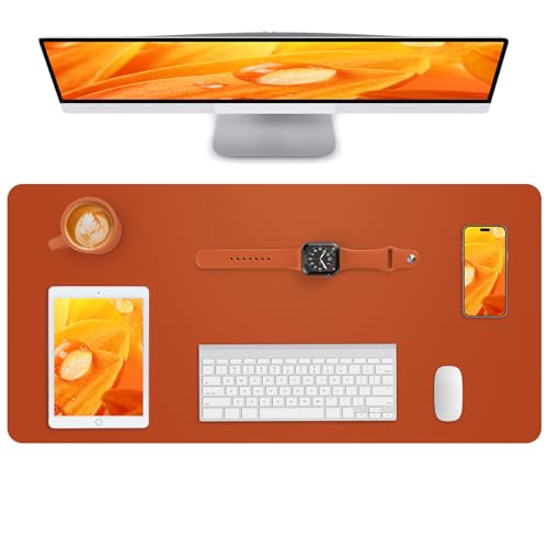 Image of Leather Desk Pad Protector,Mouse Pad,Office Desk Mat, Non-Slip PU Leather Desk Blotter,Large Desk mat,Waterproof Keyboard mat for Office /Home /Decor (Orange,35 inch x 17 inch)