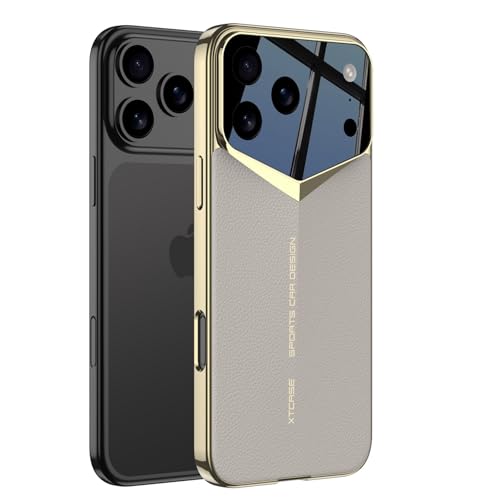 Étui iPhone 17 Pro Max antichoc en cuir galvanisé gris titane anti-rayures pour coque arrière