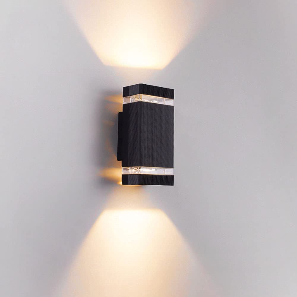 SXSCARKX Black Three-Dimensional Square Outdoor Wall Light Up and Down On Both Sides Exterior Sconce Warm LED Energy Saving Lamp for Corridor Courtyard Garden