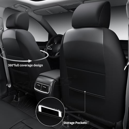 Image of CAR PASS Rav4 Seat Covers Full Set Custom Fit for Toyota RAV4 Tocamo Corolla-Cross 2019-2024, Luxury Nappa Leather Waterproof Rav 4 Seat Covers, Anti-Slip Comfortable Airbag Compatible, Full Black