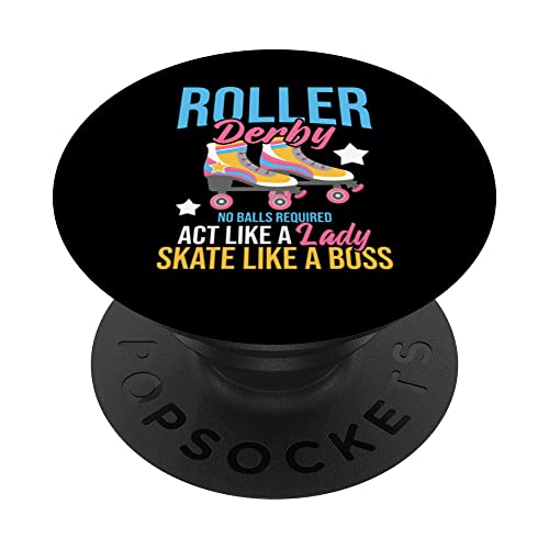 Roller Derby No Balls Required - Roller Skating Speed Skater PopSockets Swappable PopGrip, Black