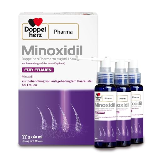 Minoxidil DoppelherzPharma 20mg/ml (2%) Lösung zur Anwendung auf der Haut (Kopfhaut) Arzneimittel zur Behandlung von anlagebedingtem Haarausfall bei Frauen (3x 60ml)
