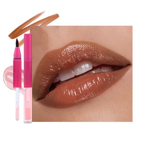 Image of evpct Nude Brown Matte Liquid Lipstick Marker Pen Lip Liner Set with Lip Oil, Shine Finish, 2 in 1 Lipgloss Lipstick Long Lasting Waterproof for Women, Lips Color Stain 24hr Original Smudge Proof