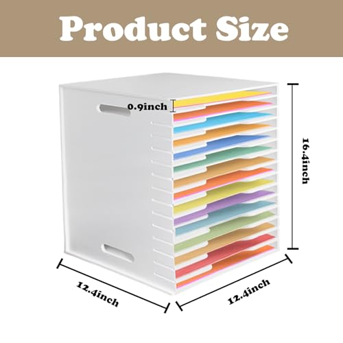 Image of 15 Tier Scrapbook Paper Organizer 12.4 inch X 12.4 inch,Desktop File Sorter Storage Desktop Paper Holder,White Cardstock A4 Sorter Storage Rack, Scrapbook Table Organizer for Home Office