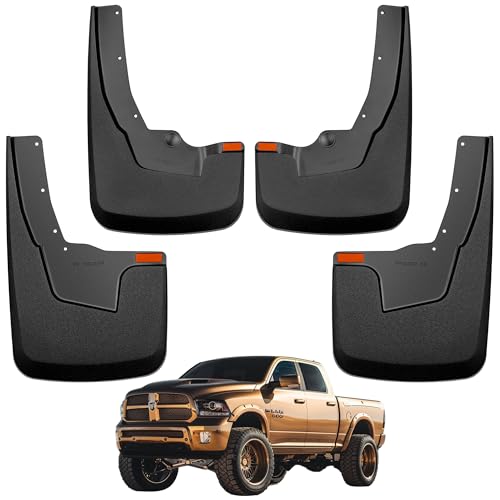 Image of Mud Flaps for Trucks | Fits 2019-2024 Dodge Ram 1500 Without Fender Flares, Front & Rear Splash Mud Guards, 4PC-Black