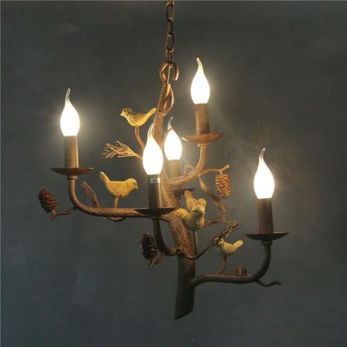 Lustre bougie E14 rétro fer suspension 5 têtes luminaire salon
