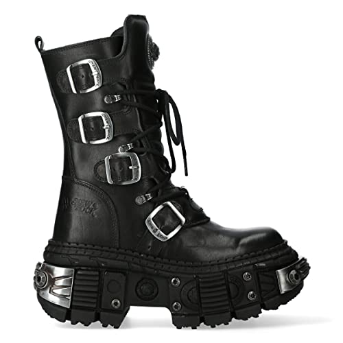 New Rock Boots WALL1473-S11 Unisex Metallic Black Leather Platform Gothic Boots