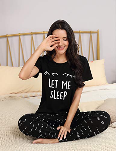 EISHOPEER Women's Pajama Set Printed Short Sleeve Top & Long Pants Sleepwear Pjs Sets4